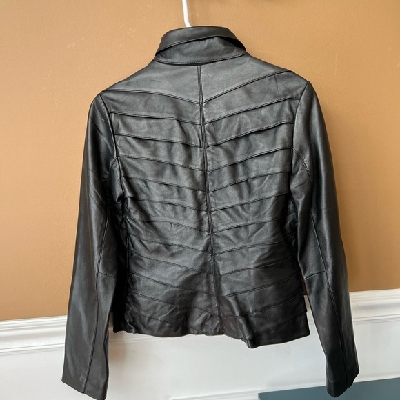 Jones New York Black Genuine Leather Moto Jacket Size Small Vintage Y2K 90s - Picture 4 of 7